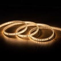 Fita LED 220V AC 100 LED/m Branco Quente IP67 à Medida Largura 14mm Corte a cada 25 cm Várias opções