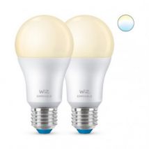 Pack 2 Ampoules LED Intelligentes WiFi + Bluetooth E27 A60 Dimmable WiZ 8W Blanc Chaud 2700K