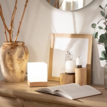 Lampe à Poser Bois et Verre Retilles Blanc