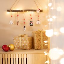 Guirlande LED Suspendue Bûche de Noël Bois