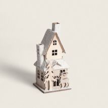 Maisonnette de Noël LED Bois 20 cm Surmah Blanc
