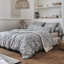 Parure de lit coton percale Lison gris TRADILINGE