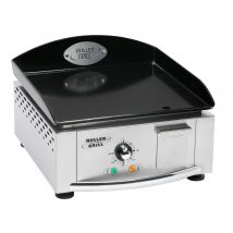 Ensemble Plancha ROLLER GRILL emaille 400x400 électrique + desserte inox et bois
