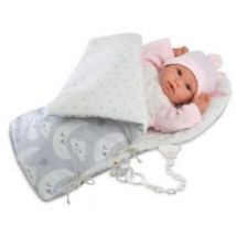 Lalka Bebita noworodek w szarym śpiworze Llorens