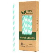 Biodegradowalni Naturalne papierowe słomki do napojów Zielone pasy 19,7 x 0,6 cm 50 szt.