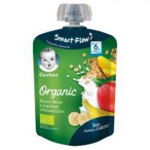 Gerber Organic Deserek w tubce banany mango z jogurtem i płatkami zbóż dla niemowląt po 6 miesiącu 90 g Bio