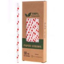 Biodegradowalni Naturalne papierowe słomki do napojów Czerwone serca 19,7 x 0,6 cm 50 szt.