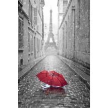 Czerwony Parasol z Wieża Eiffla w tle - plakat