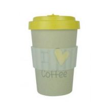 Kubek z bambusa - I LOVE COFFEE yellow
