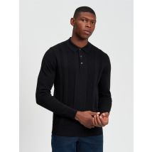 Long Sleeved Textured Polo Black