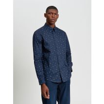 Long Sleeve Stipple Print Shirt Dark Navy