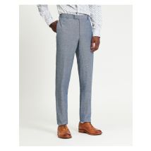 Puppytooth Linen Blend Trouser Blue