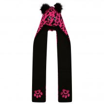 Dare 2b Versatile Kids Pink and Black Leopard Print Snowplay 3-in-1 Hat Scarf, Size: 7-10