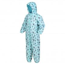 Regatta Kids Lightweight Printed Splat II Waterproof Puddle Suit Cool Aqua Penguin, Size: 6-12m