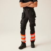 Regatta Professional Men's Water-repellent Hi-vis X-pro Stretch Holster Trousers Class 1 Black Orange, Size: 34 S