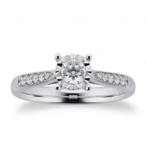 Brilliant Cut 0.34 Total Carat Weight Solitaire And Diamond Set Shoulders Ring In 9 Carat White Gold - Ring Size O