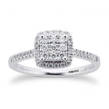 9ct White Gold Diamond Multi Stone Halo Cushion Cut Ring - Ring Size O