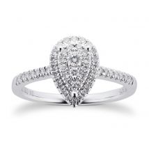 9ct White Gold Diamond Multi Stone Halo Pear Shaped Ring - Ring Size L