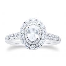 18ct White Gold Oval 1ct Diamond Double Halo Engagement Ring - Ring Size L