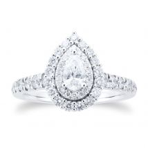18ct White Gold Pear 1ct Diamond Double Halo Engagement Ring - Ring Size L