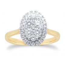 18ct Yellow Gold 0.75cttw Diamond Oval Cluster Engagement Ring - Ring Size J