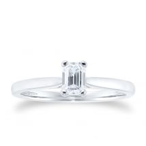 Platinum 0.50ct Diamond Emerald Solitaire Engagement Ring - Ring Size O