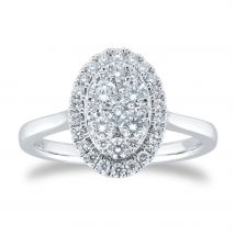 Platinum 0.75ct Diamond Oval Cluster Engagement Ring - Ring Size L