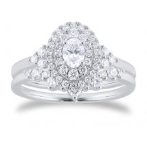 Platinum 0.75cttw Diamond Oval Tiara Bridal Set - RingSize N