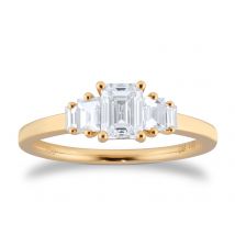 18ct Yellow Gold 1.00ct Diamond Emerald & Baguette Cut Engagement Ring - Ring Size I