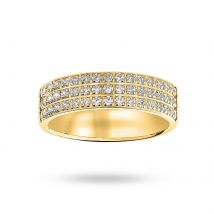 18 Carat Yellow Gold 0.50 Carat Brilliant Cut 3 Row Claw Pave Half Eternity Ring - Ring Size O