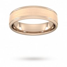 6mm Flat Court Heavy Matt Centre With Grooves Wedding Ring In 18 Carat Rose Gold - Ring Size J