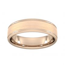6mm Traditional Court Heavy Matt Centre With Grooves Wedding Ring In 9 Carat Rose Gold - Ring Size G