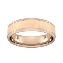 5mm D Shape Standard Matt Centre With Grooves Wedding Ring In 9 Carat Rose Gold - Ring Size N