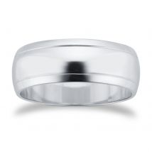 7mm D Shape Standard Polished Finish With Grooves Wedding Ring In 9 Carat White Gold - Ring Size P