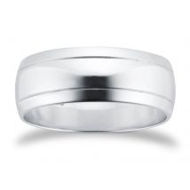 8mm D Shape Standard Polished Finish With Grooves Wedding Ring In 9 Carat White Gold - Ring Size V