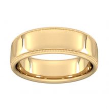 7mm Slight Court Standard Milgrain Edge Wedding Ring In 18 Carat Yellow Gold - Ring Size M