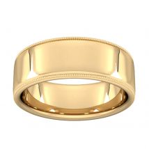 8mm Slight Court Standard Milgrain Edge Wedding Ring In 18 Carat Yellow Gold - Ring Size Q