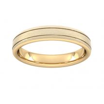 4mm Slight Court Heavy Matt Finish With Double Grooves Wedding Ring In 9 Carat Yellow Gold - Ring Size N