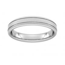 4mm D Shape Standard Matt Finish With Double Grooves Wedding Ring In 9 Carat White Gold - Ring Size P