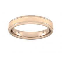 4mm Slight Court Standard Matt Centre With Grooves Wedding Ring In 18 Carat Rose Gold - Ring Size K