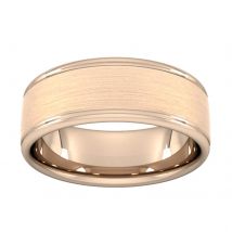 8mm Flat Court Heavy Matt Centre With Grooves Wedding Ring In 18 Carat Rose Gold - Ring Size O