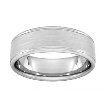 7mm Traditional Court Heavy Matt Centre With Grooves Wedding Ring In 18 Carat White Gold - Ring Size O