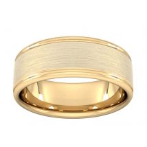 8mm Traditional Court Heavy Matt Centre With Grooves Wedding Ring In 18 Carat Yellow Gold - Ring Size K