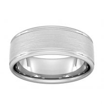 8mm D Shape Standard Matt Centre With Grooves Wedding Ring In 950 Palladium - Ring Size I