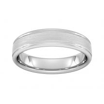 5mm Traditional Court Heavy Matt Centre With Grooves Wedding Ring In 9 Carat White Gold - Ring Size O