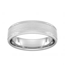 6mm Flat Court Heavy Matt Centre With Grooves Wedding Ring In Platinum - Ring Size I