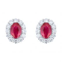18ct White Gold Ruby and Diamond Oval Halo Stud Earrings