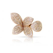 Giardini Segreti Five Leaves Small Flower Ring in 18ct Rose Gold with White and Champagne Diamonds - Ring Size L