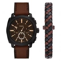 Machine Brown Leather Watch & Bracelet Set