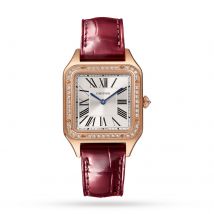 Santos-Dumont Watch Small Model, Rose Gold, Diamonds, Leather Strap